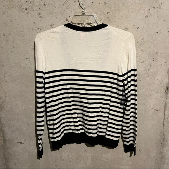 Coldwater Creek Striped Button Front Cardigan Midweight Cream Black Size S - Picture 5 of 8